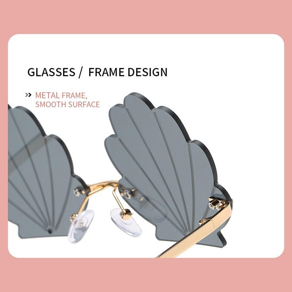 Muschelform Randlose Sonnenbrille Blumenform Lustige Shades Metall Sonnenbrille für Foto-Requisiten, Party