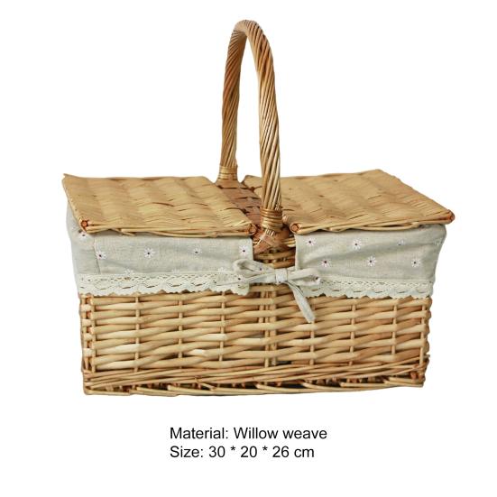 Decor din dantelă Coș țesut din răchită de capacitate mare Coș cu fructe ouă pentru alimente cu capac cu mâner Accesorii pentru camping