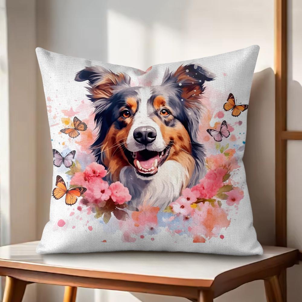 Watercolor Pet Dog Cushion Cover Natural Linen Organic Fabric DoubleSided Printing Couch Pillow Covers Home Decor Gift