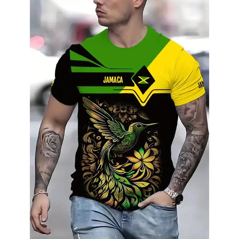 Men'S Flag Graphic Green Yellow & Black Short Sleeve Crew Neck Casual & Business Wear Summer Women's Jamaican T-Shirt