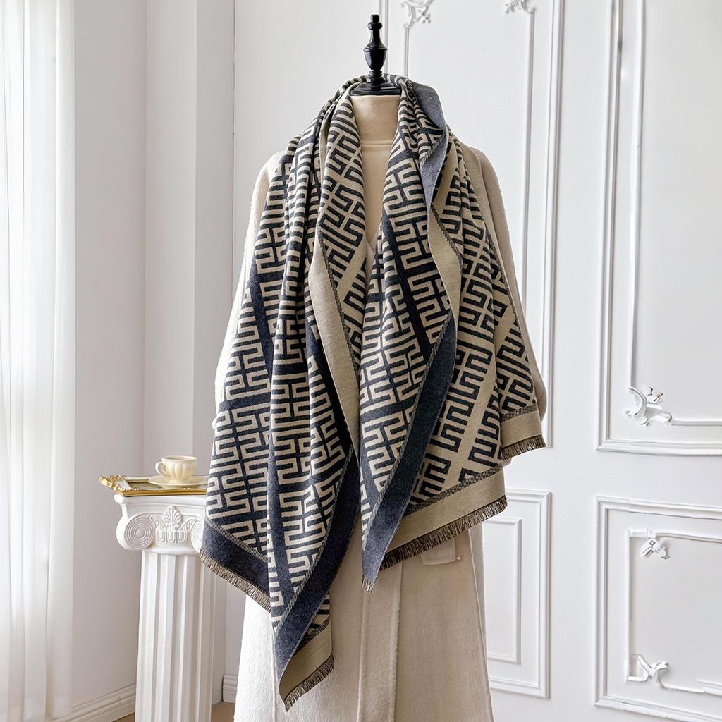 Letter Pashmina Shawl Warm Cashmere Scarf for Women Luxury Winter Thick Blanket Bufanda Female Wrap Bandana Echarpe Poncho