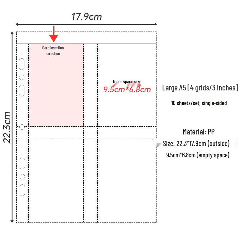 Transparent A4 and A5 Card Album Refills: 4-Pocket, 9-Pocket, 4-Inch Photo Pages