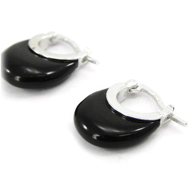 [I4216] - Silver Hoop Earrings 'Ruth' Silver Onyx (rhodium Plated) - 13x12 Mm