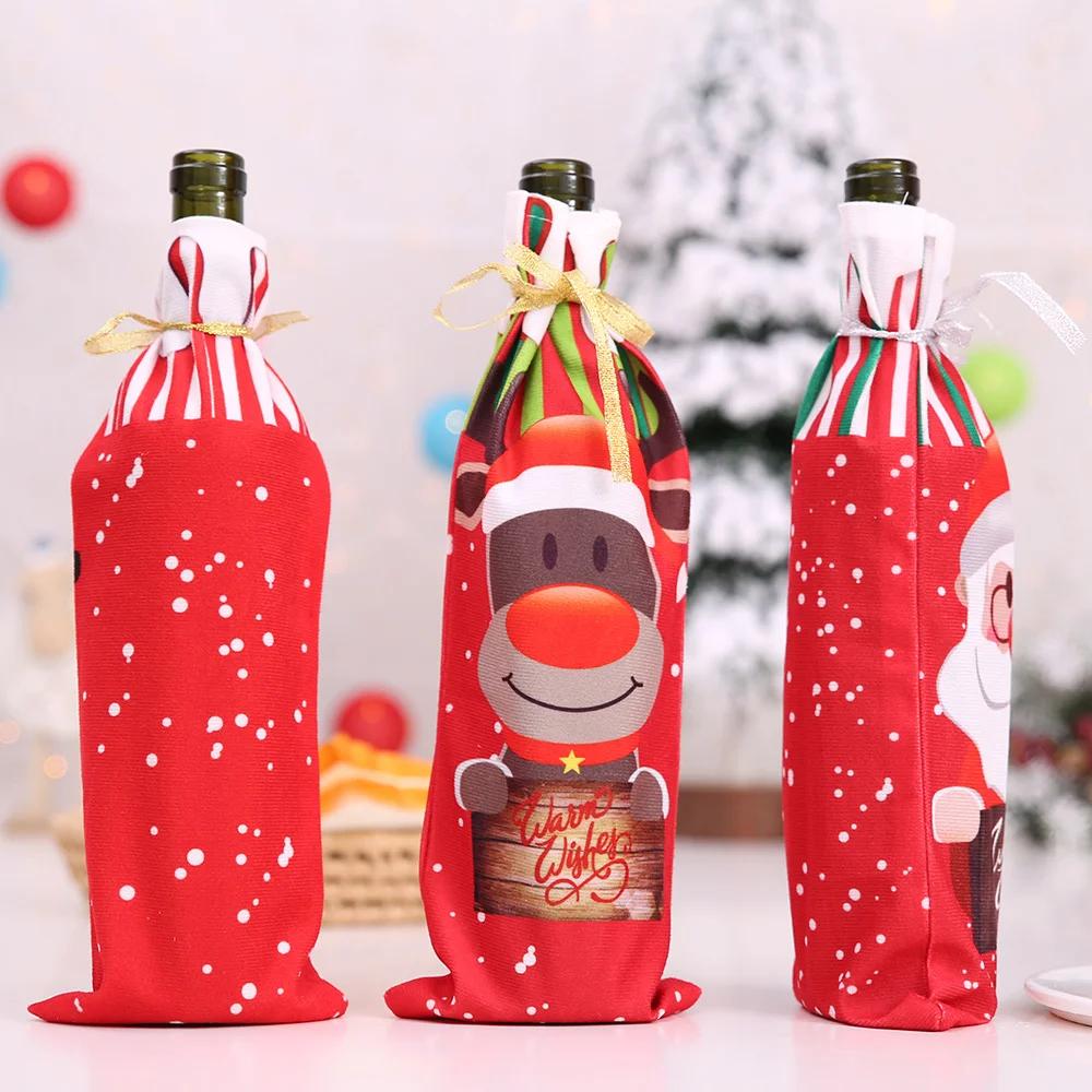Christmas Wine Bottle Covers Bag Snowman Santa Claus Champagne Bottle Cover Sleeve Merry Christmas New Year Table Decorations
