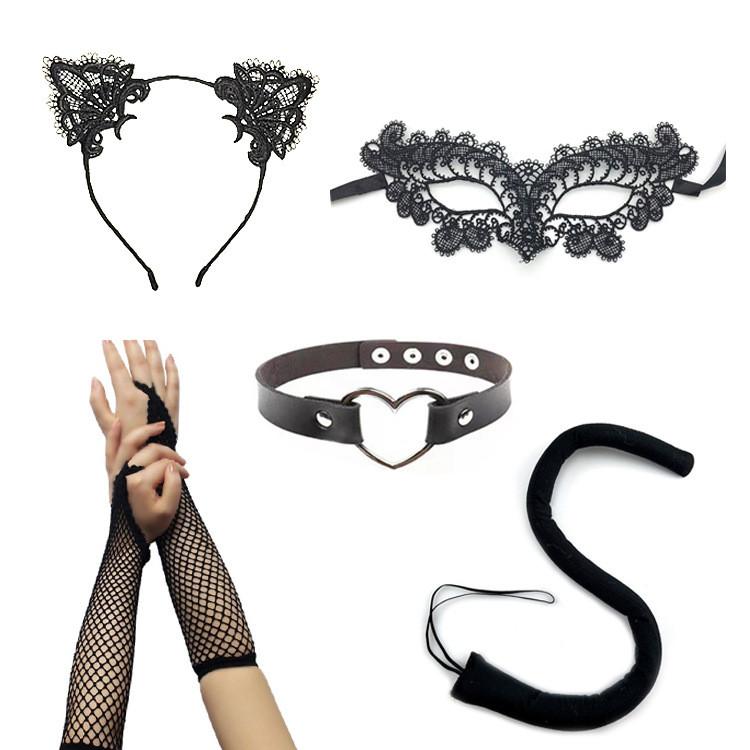Halloween Costume Accessories Cat Girl Mask With Lace And Ears For Themed Parties