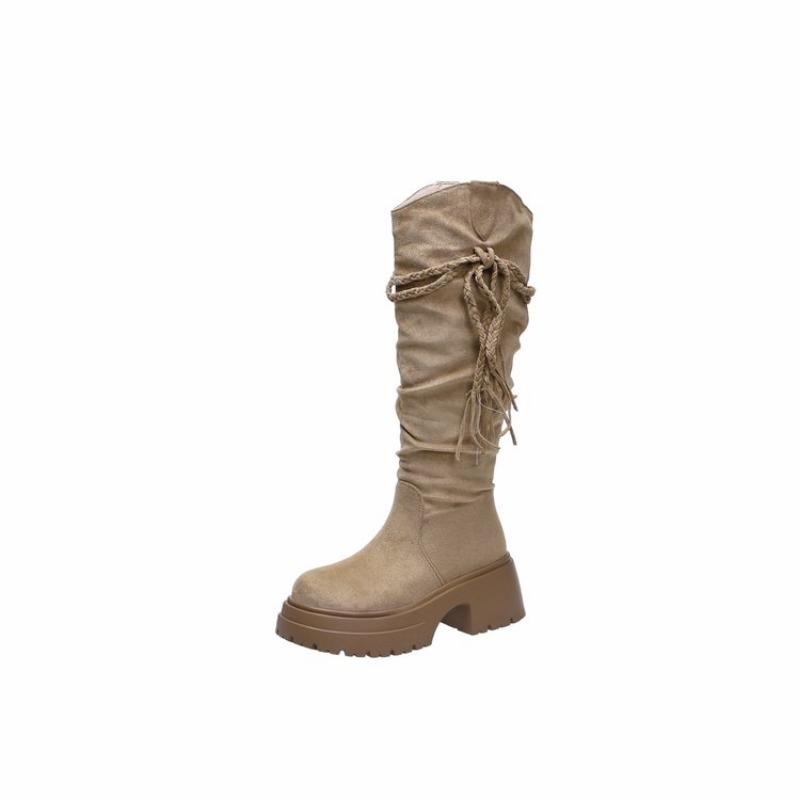 Spring and Autumn New Retro Fashion Style Fashion Boots Thick Heel Long Tube Slim Look Stacked Middle Tube Boots Plus Size 41 42