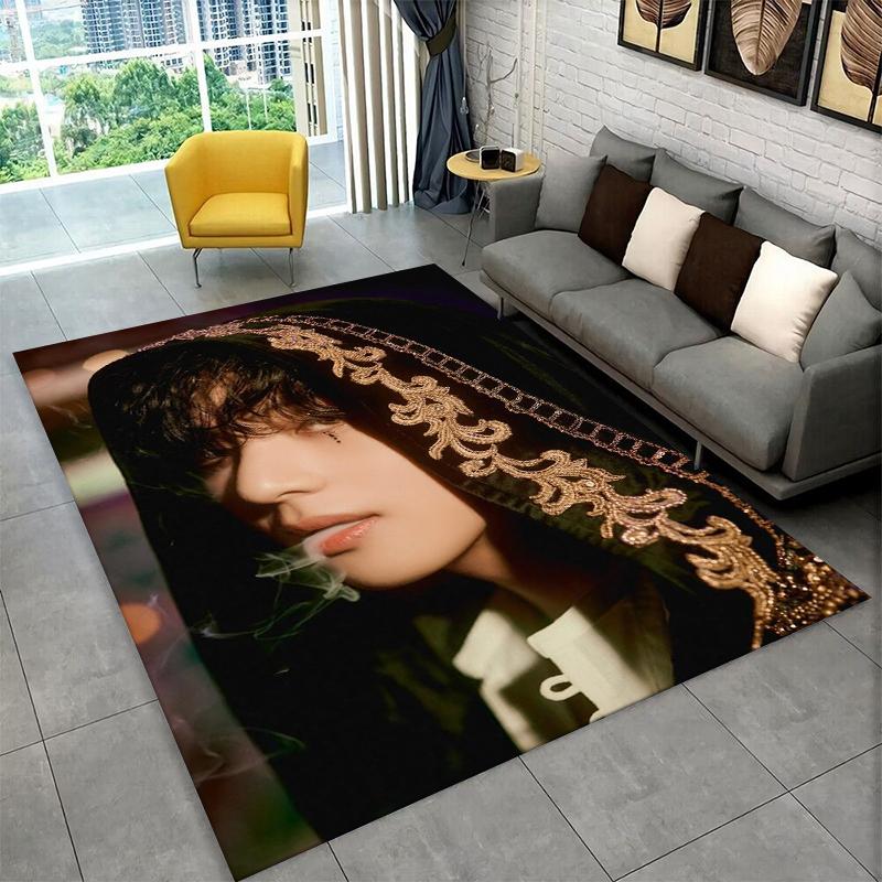 Kpop B-BTS Kim Tae Hyung V Carpet Rug for Playroom Bedroom Living Room Sofa Home Decor,kids Area Rug Non-slip Floor Mat Gift