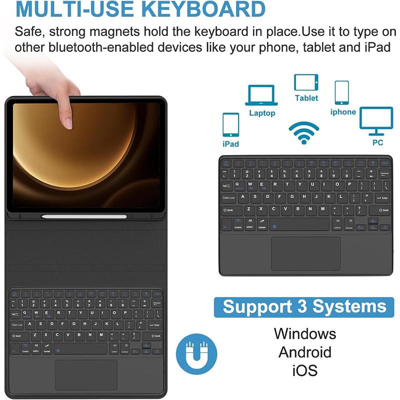 Compatible Samsung Tablet A11+ Bluetooth Keyboard Case with Touchpad, Pen Slot, and Detachable Leather Cover for A9plus X210.