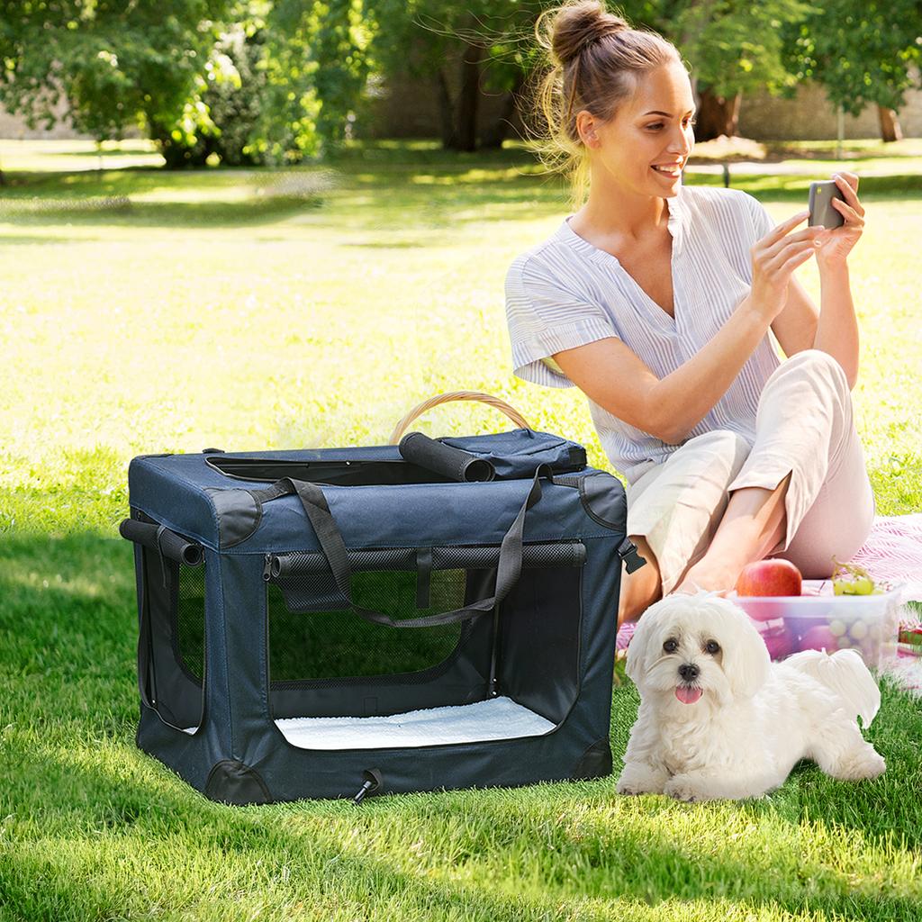 Foldable Pet Carrier for Small and Miniature Dogs, Portable Cat Carrier Soft Side Pet Travel Crate with Removable Mat, Storage Bags