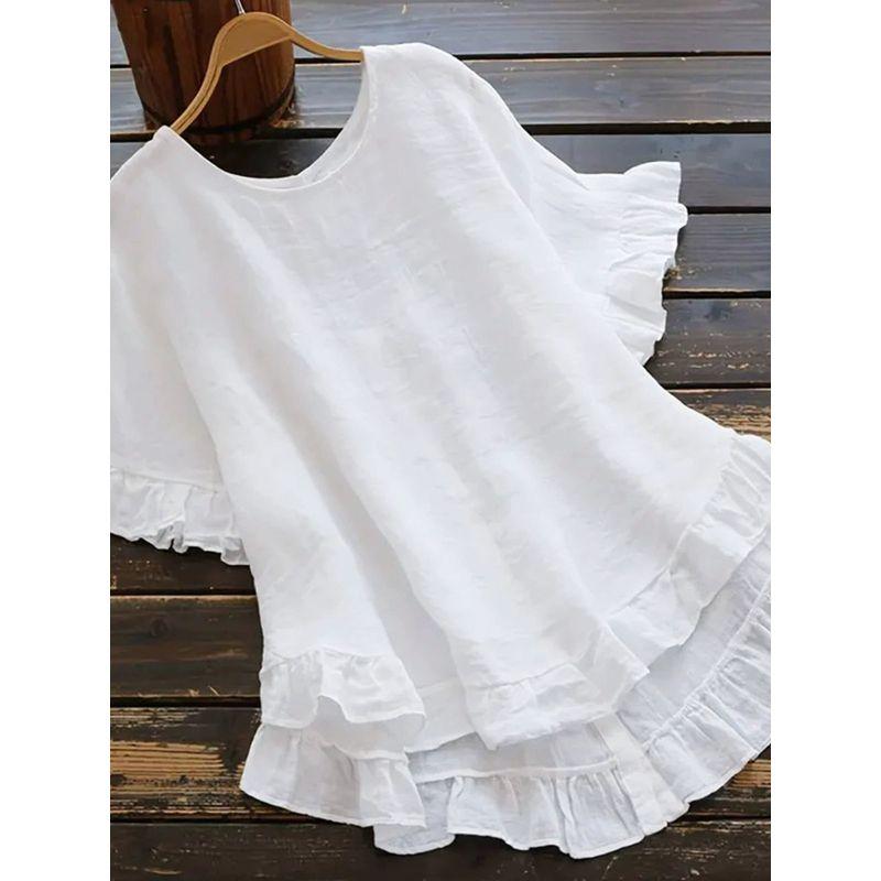 round Neck Solid Color Button Top for Women Women Solid Button Top