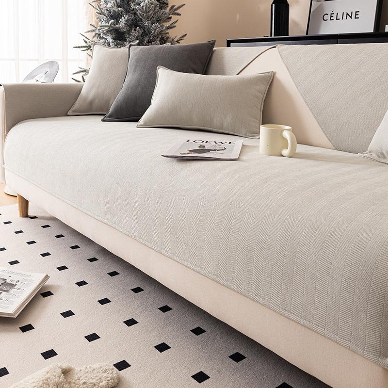 Fischgräten-Chenille-Sofa, Vier Jahreszeiten, allgemeines Sitzkissen, moderner, einfacher Sofabezug