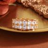 925 Sterling Silver Luxury Double Row White Zircon Ring For Ladies Wedding Party Birthday Fashion Jewelry Gift
