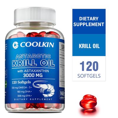 Antarktický krilový olej 3000 mg, obsahující Omega-3 EPA a DHA - prémiový krilový olej, bez GMO - 120 měkkých kapslí.