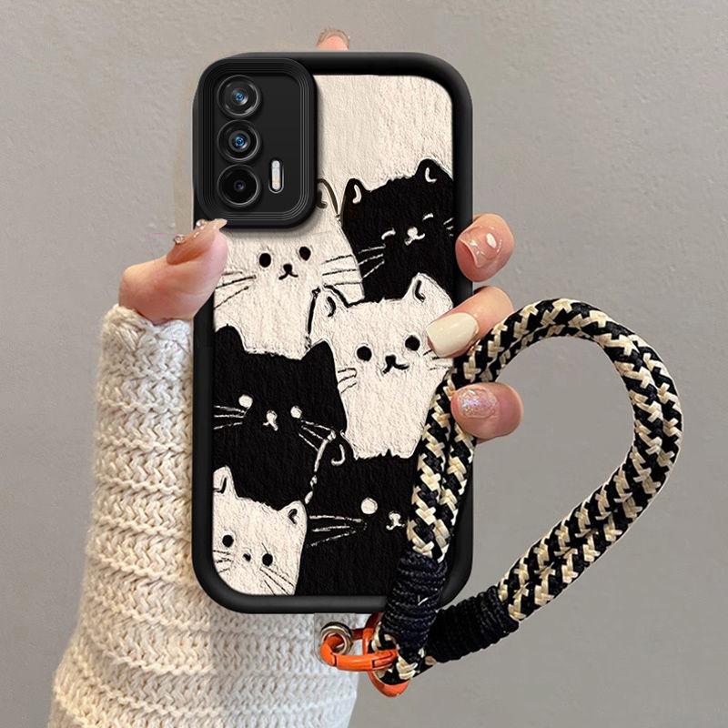 Realme Gt Neo3 Mobile Phone Case Creative Graffiti Black and White Cat