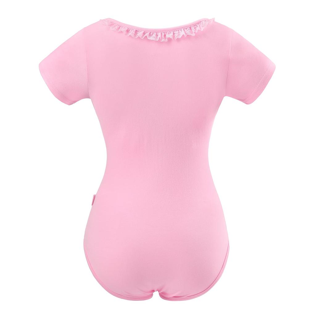LittleForBig Adult Romper [Classic Lolita] Cotton Pajamas with Ribbon Bow, Bodysuit, Pink, Size L