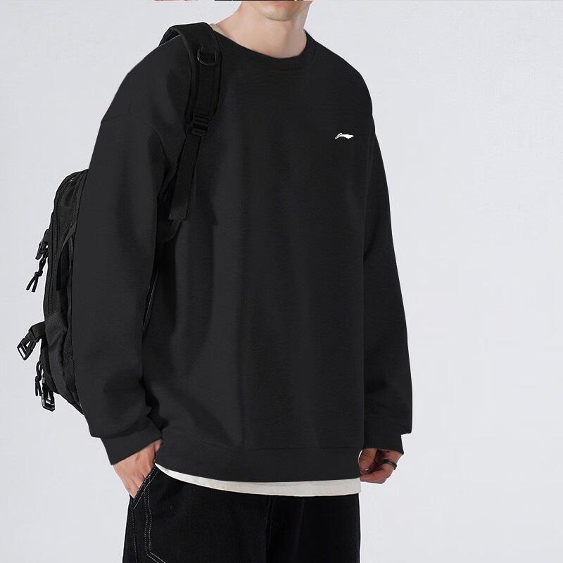 Li Ning Training Series Solid Color Logo Sports Crew Neck Pullover Long Sleeve Sweatshirt Men Sweatshirt Black AWDQ643-4