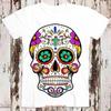 Sugar Skull Dia De Muertos T Shirt 8985 Vintage Washed Breathable Top For Everyday Wear Unisex Homme Stretched Slightly