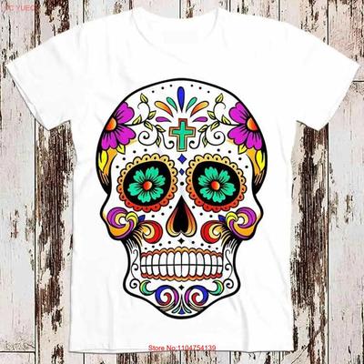 Sugar Skull Dia De Muertos T Shirt 8985 Vintage Washed Breathable Top For Everyday Wear Unisex Homme Stretched Slightly