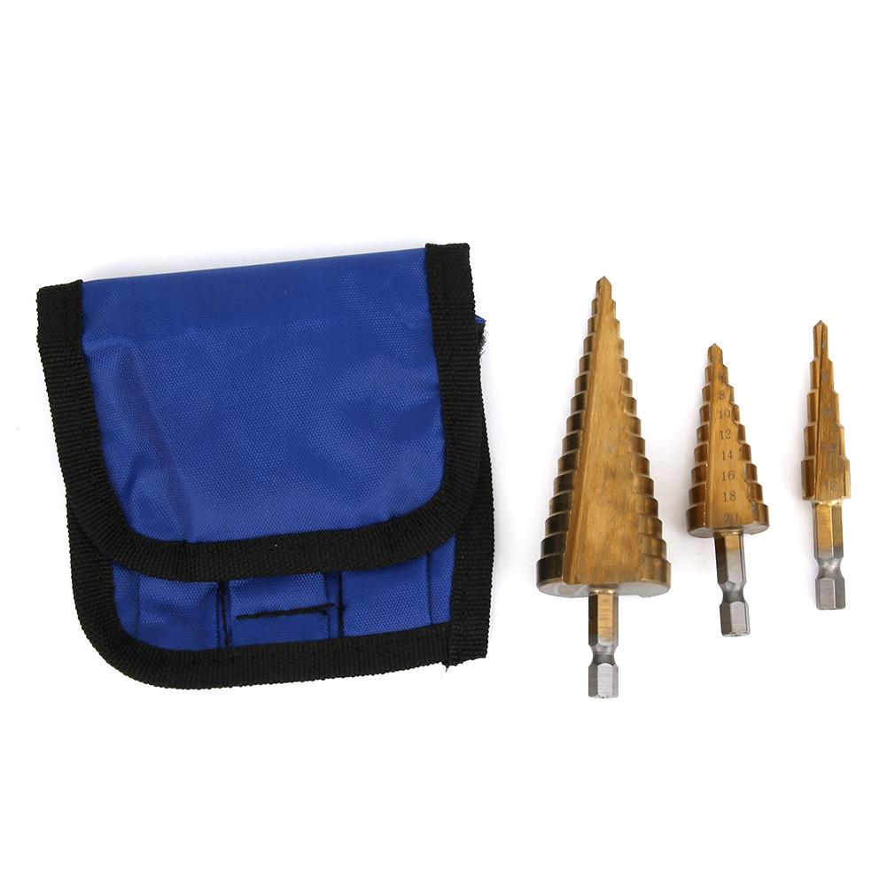 3pcs 3124‑1220mm High Speed Steel Cone Step Drill Bit Hex Shank Hole Cutter