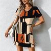Moda Estiva Donna Scollo a V Fantasia Astratta Stampata Vestito Corto Sexy Vestiti