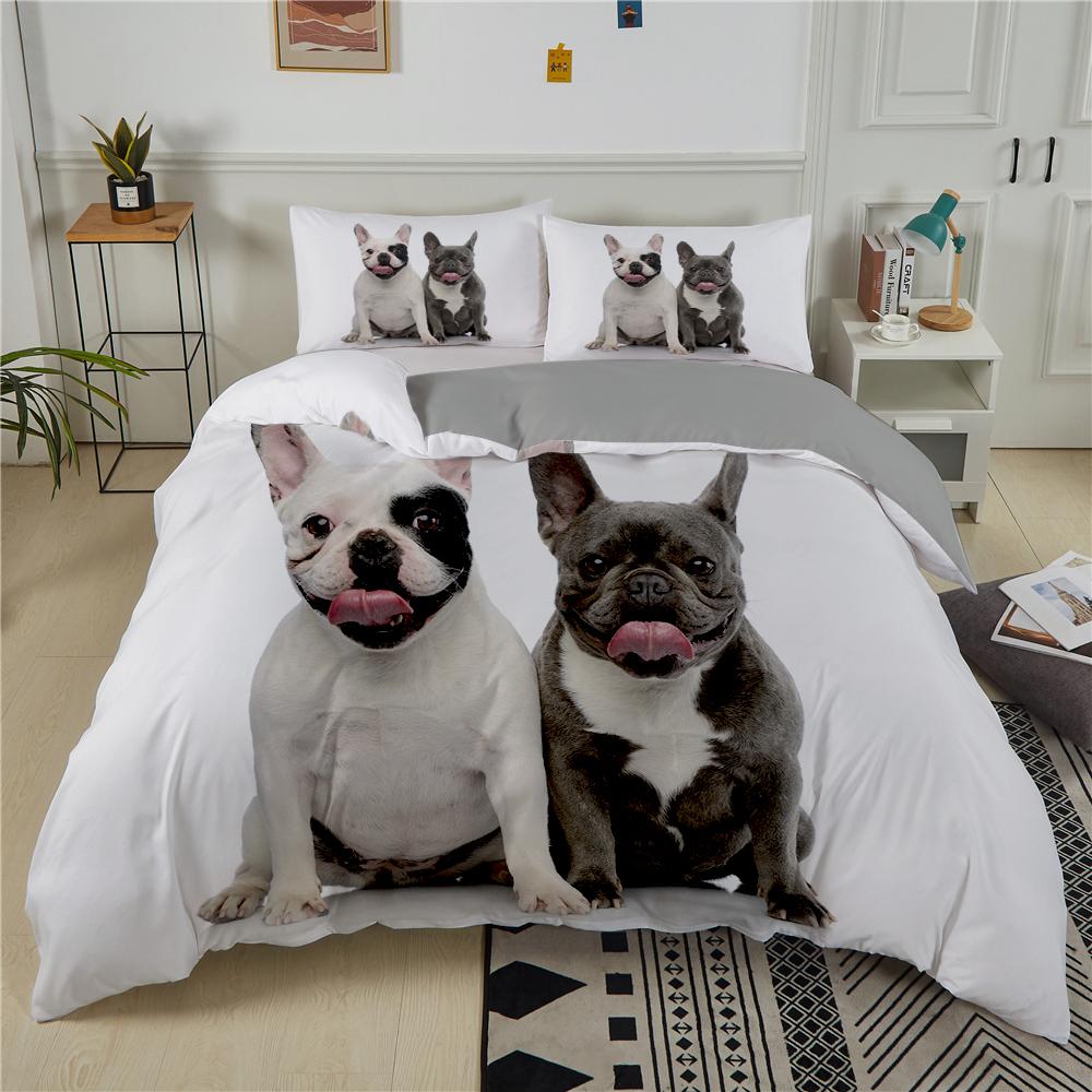 

Comforter French Bulldog Puppy Bedding Set Bedclothes With Single Double King Queen Size Children Adult Bed Set Comforter (quilt)-EU Single(135*200cm)3pcs