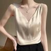2023 Summer Women's V-Neck Silk Satin Camisole with Draped Silhouette