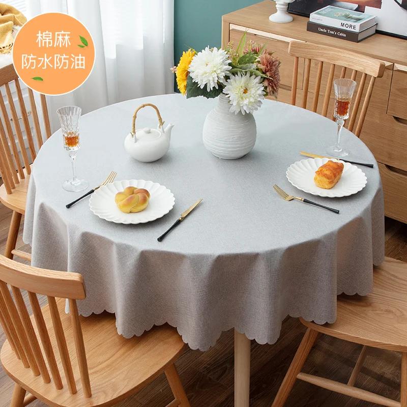 Proud Rose Waterproof Round Table Cloth PVC Oil-proof Table Cover European Household Round Plastic Dining Tablecloth Table Cover