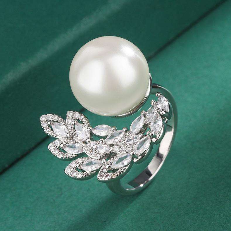 New Product Explosion Exquisite Temperament Pearl Index Finger Ring Women's White Yellow Gray Bead Inlaid Pearl Ring