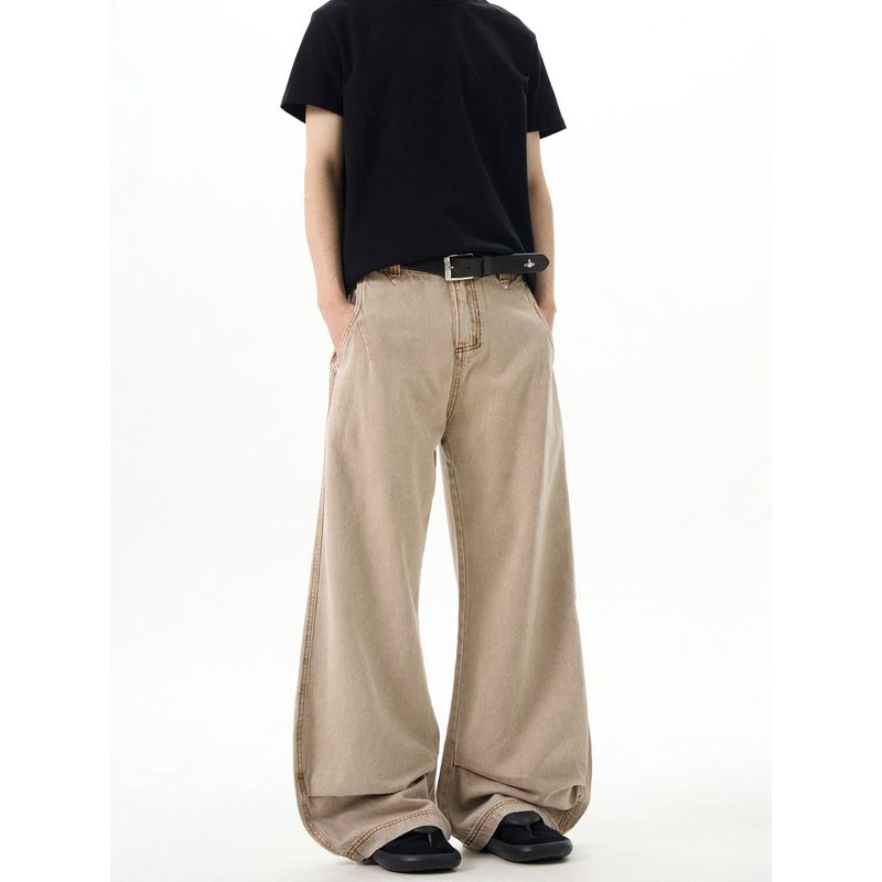 Kisko Vintage Washed Distressed Drapey Scimitar Jeans Unisex Trendy Brand Loose Straight Pants Trendy