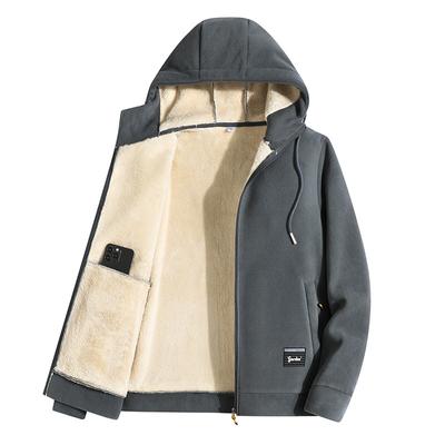 Lamb Velvet Jacket for Winter Loose Casual Plus Velvet Thick Jacket for Warm Hooded Men's Autumn and Winter Versatile