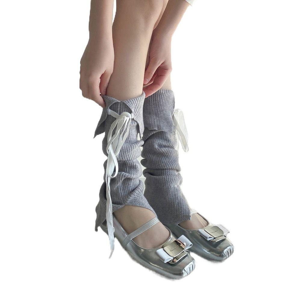 

Ribbon Bow Leg Cover Stockings Solid Color Feet Covers New Leg Wraps Socks Women And Girls светло-серый