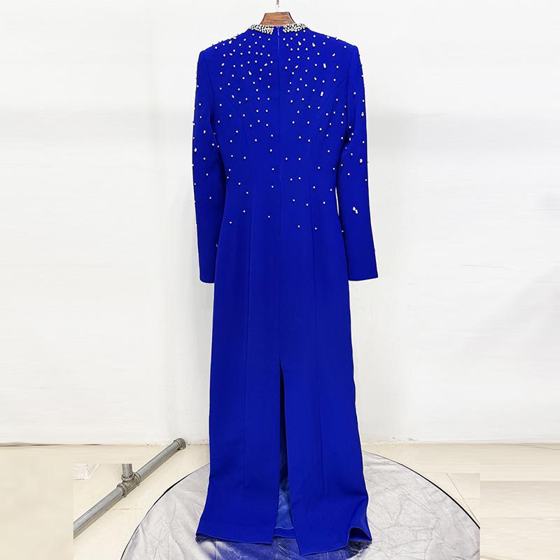 Evening Gown with Heavy Beading and Slit Sleeves - 2025 European & American Celebrity Fashion, Square Neck, Long Dress