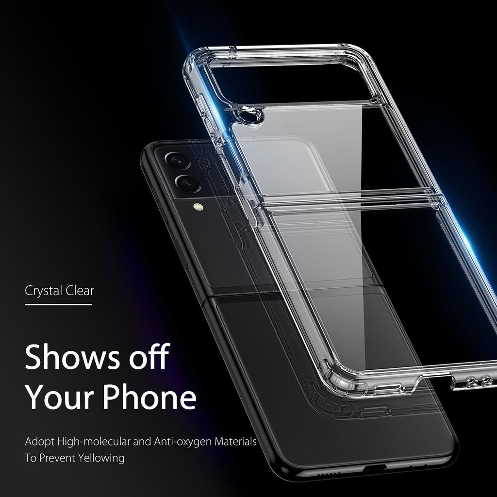 Anti -Yellow Transparent Tpu +Pc Full Protetive Phone Case For Samsung Galaxy Z Flip 4 3 5g With Metal Chain Shockproof Cover