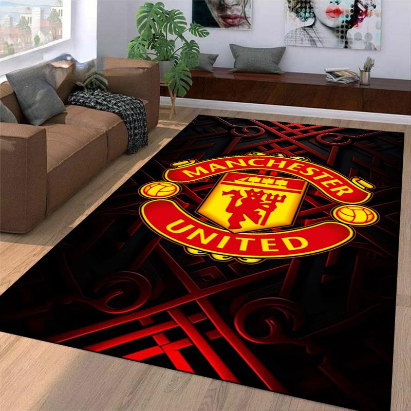 "Tappeto Logo Manchester United, Tappeto Decorativo Rosso e Nero per Tifosi di Calcio" Adatto per l'uso come antiscivolo per soggiorno, camera da letto, divani