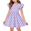 Girls Short Sleeve Ruffle Polka Dot Dress Soft Cotton Crewneck Casual A Line Dress for Kids Summer Outfits