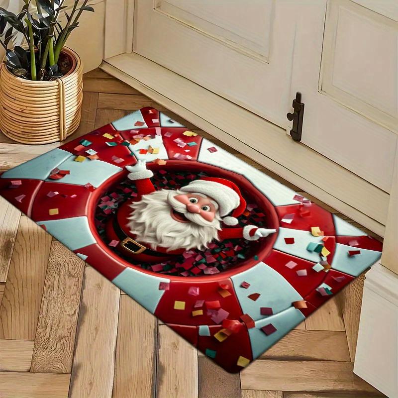 1pc Festive Santa Claus Christmas Mat -  Thickened  Non-Slip Machine Washable Rectangular Floor Mat with Red 40x60cm