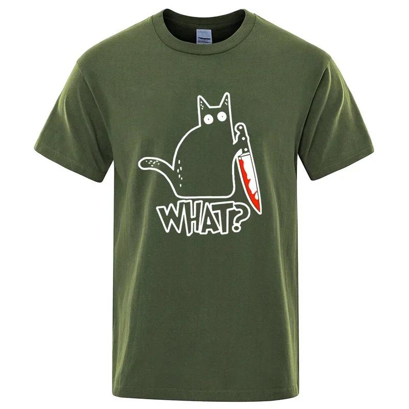 Men's High Quality T-shirt Funny Knife Cat Print Streetwear Casual Loose Short Sleeve for Men