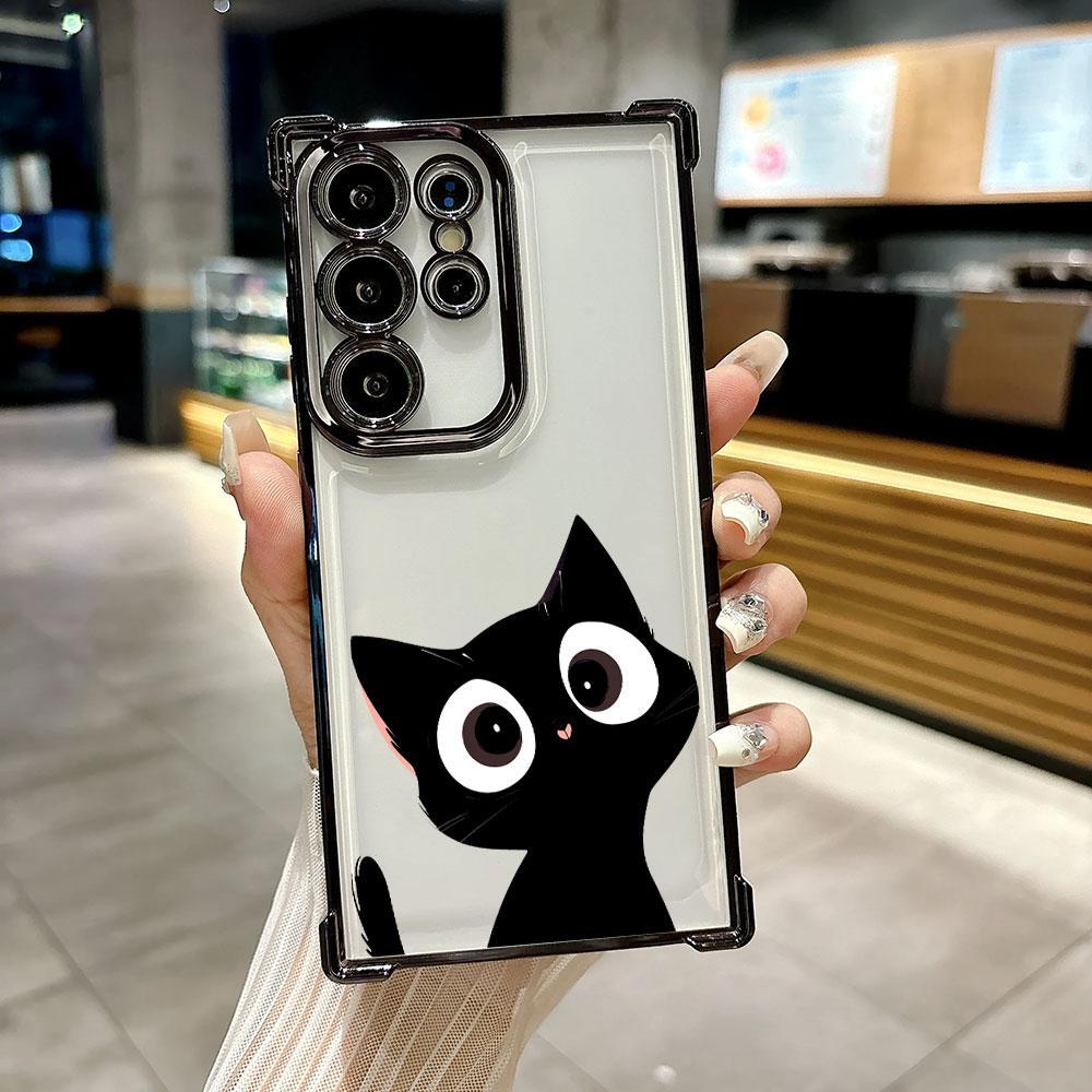 Glasses Black White Cat Cartoon Funda For Samsung S26Ultra Phone Case For Galaxy S25 FE S26 S24 S23 S22 S21 Ultra S20 Plus Cover