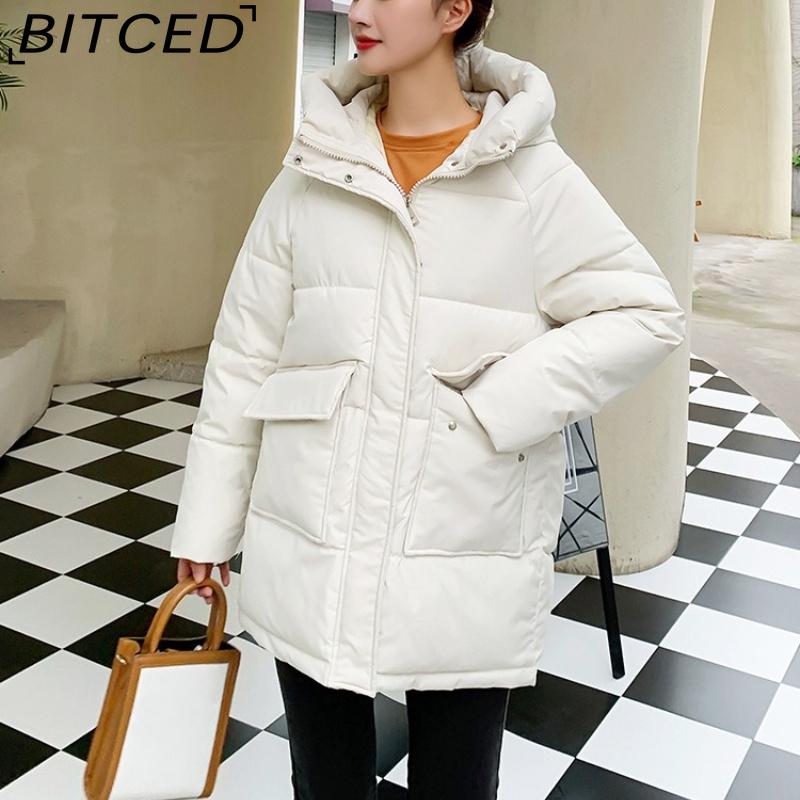 BITCED Women's Mid-Length Winter Waist-Defining Thickened Cotton Coat, Padded Jacket