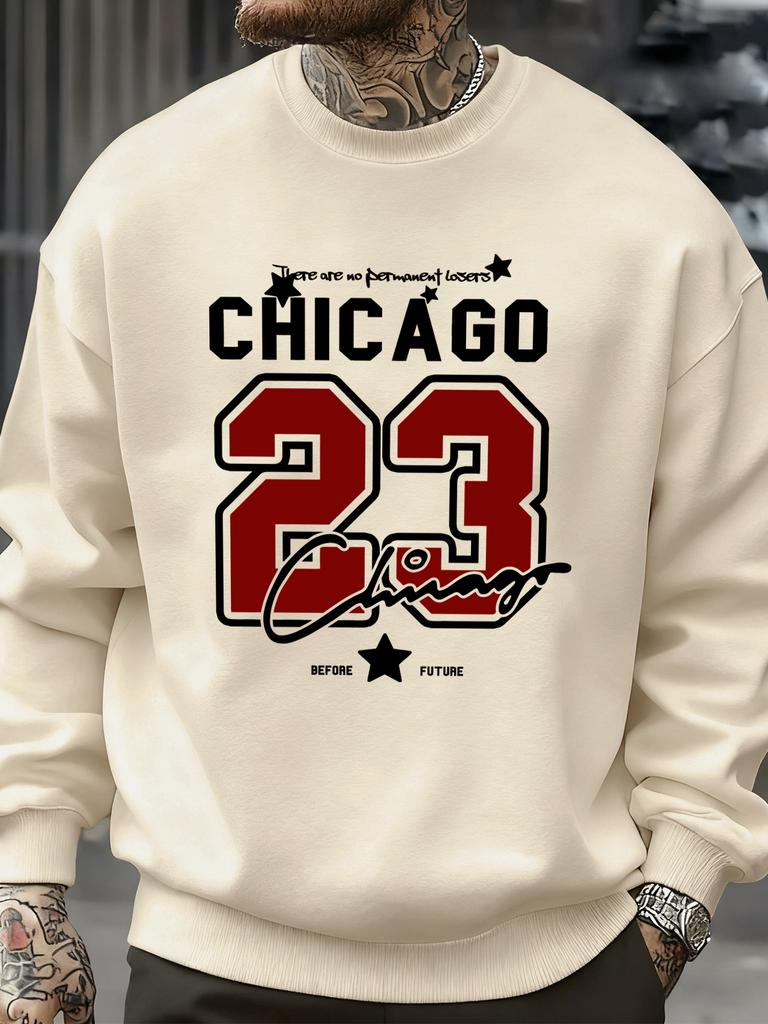 Trendy Hip Hop Streetwear Chicago Number 23 Jersey Prints Male Sweatshirt Crewneck Autumn Clothes Casual Pullover