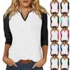 Women's Fashion Shirt Casual Raglan Sleeve Pocket V Neck 3/4 Sleeve Loose Printed T-shirt Women's Top