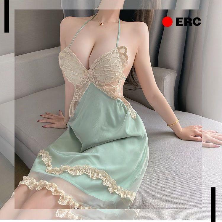 Sexy Pajamas With Chest Pad Lace Mesh Large Size Bow Suspender Home Clothing Set