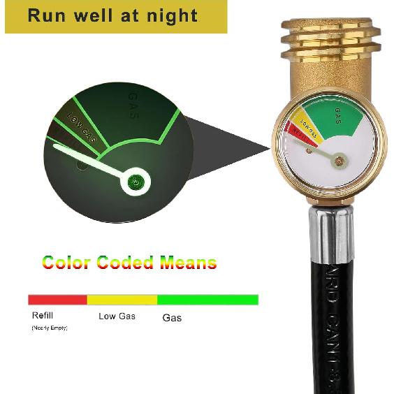 12 Feet Propane Tank Extension Hose with Gauge, Acme to Male QCC/POL Fittings for Gas Grill