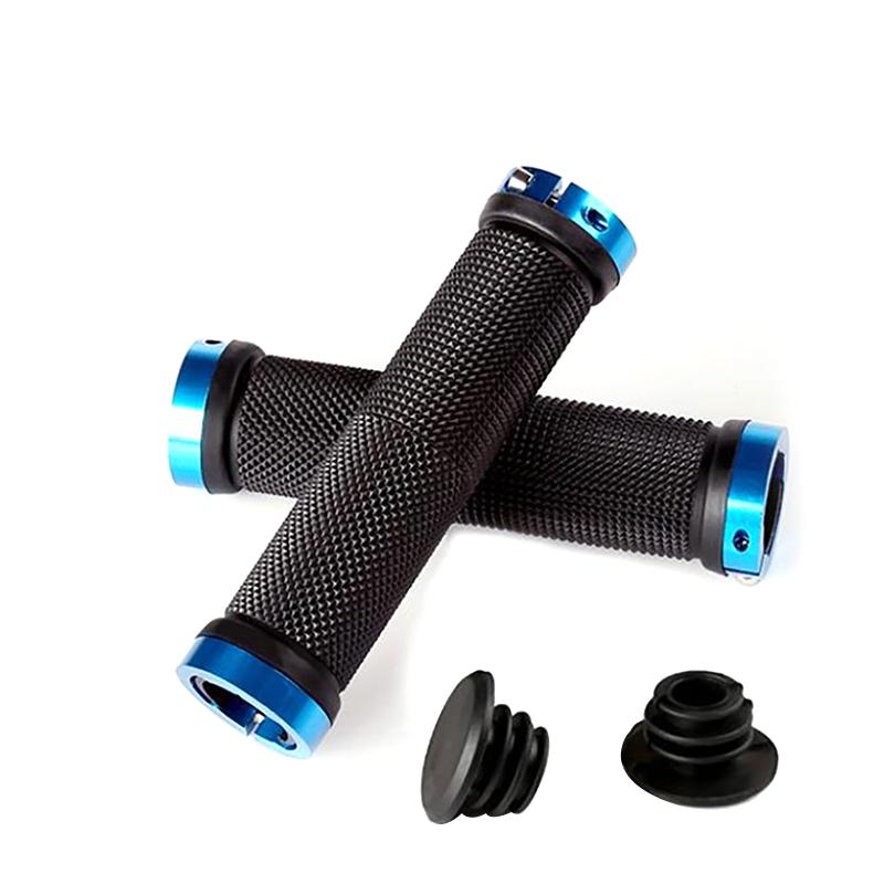 

MTB PE Rubber Bicycle Grips with Alloy Cuffs Bilateral Lock Anti-Skid Cycling Handlebar Sleeve for BMX Bike Accessories синій