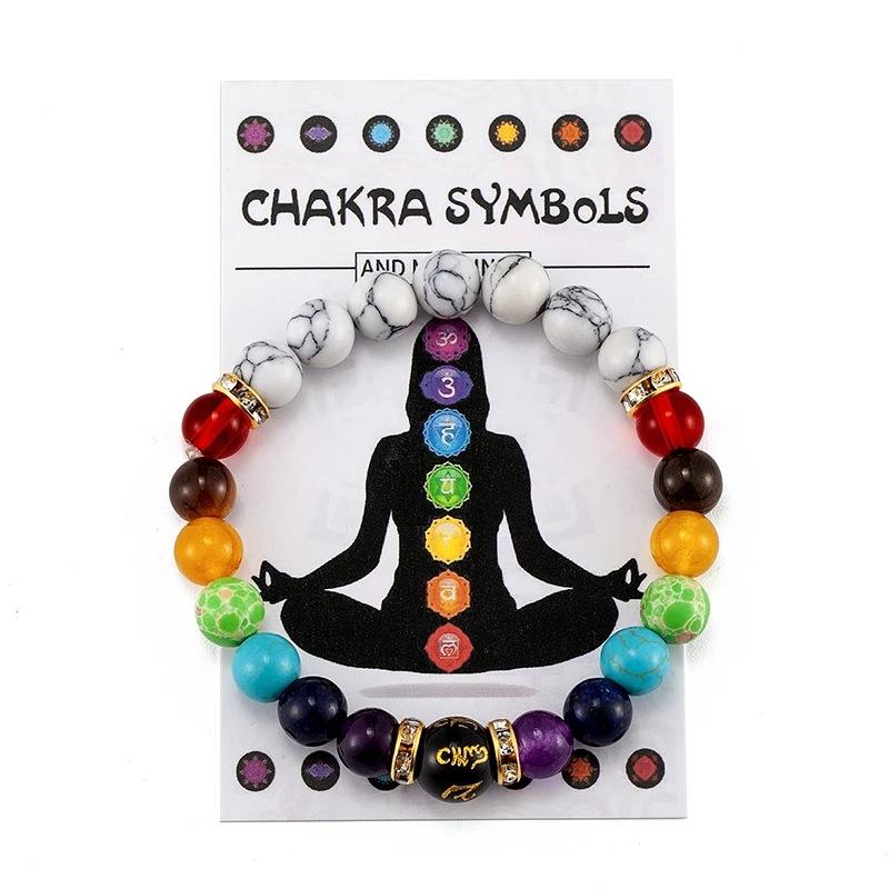 7 Chakra armbånd med betydningskort for menn Kvinner Naturlig krystallhelbredelse Angst Smykker Mandala Yoga Meditasjonsarmbånd Gave