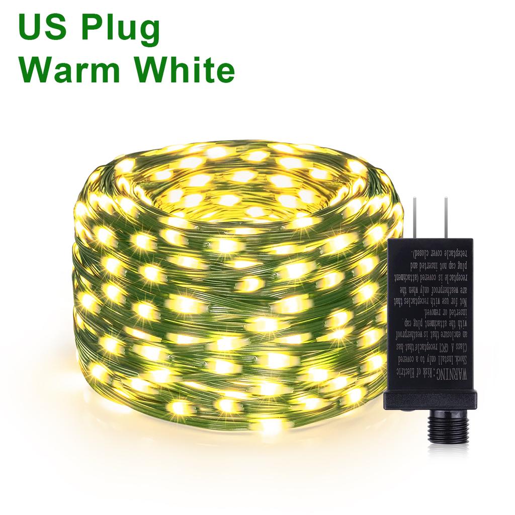 Quick Solar Rechargeable LED Green Wire String Light 110V 220V Waterproof Fairy Lights Outdoor Patio Garden Christmas Decoration