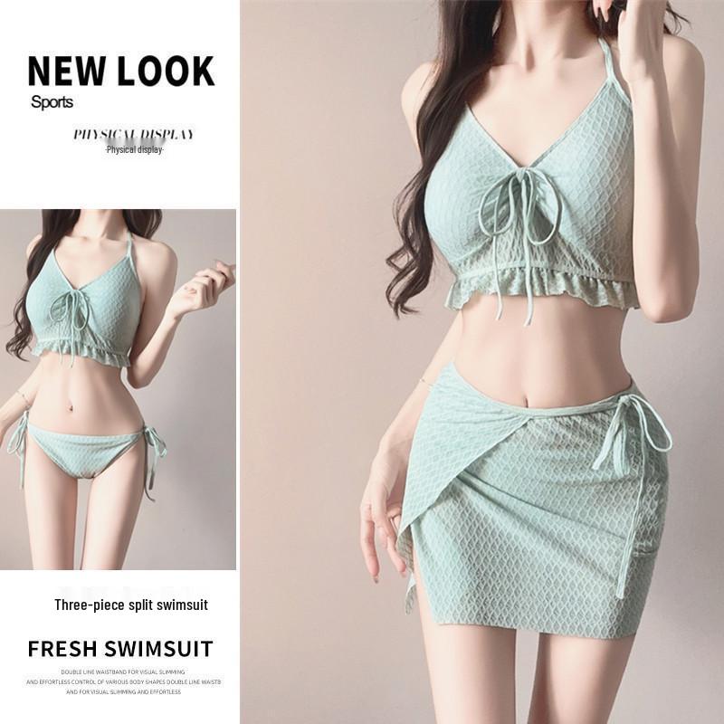 Women's Three-Piece Slimming Bikini Swimsuit - Conservative Drawstring Tummy Cover, Hot Selling Vacation Swimwear