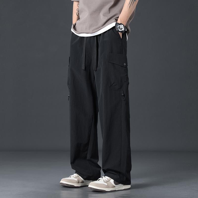 Men s Cargo Pocket Wide Leg Pants Casual Drawstring Waist Streetwear Bottoms M