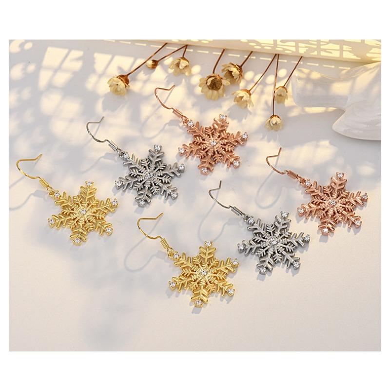 Elegant Micro Inlaid Snowflake Gold Large Earrings For Women Christmas Jewelry