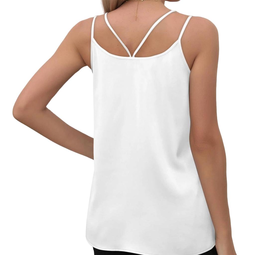 Women's Fashion Summer Beach Sleeveless Top With Double Thin Straps V-Neck Tank Top
